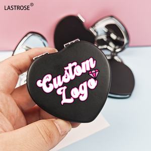 Private Label Pu кожа двухстороннее металлическое зеркало черное увеличительное Сердце ручка компактное зеркало - Product Image 2