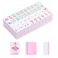 Mahjong Automatique de Luxe Portable en Mélamine 160 Tuiles, Thème Floral Rose Printanier, Style Américain Moderne, pour Divertissement