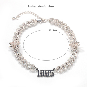 Bracelet de cheville personnalisé pour femmes, plaque avec nom portant l'année de naissance du zodiaque, lien cubain, bijoux de <span class=keywords><strong>pieds</strong></span> pour rappeur - Product Image 3