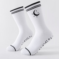 Chaussettes Antidérapantes Bioserica Era, Chaussettes de Yoga Mi-Longues avec Broderie de Lunes et d'Étoiles, Chaussettes de Fitness, de Course à Pied et de Pilates