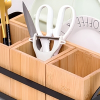 Boîte à ustensiles en bois, support de rangement pour couverts de cuisine, design en fer forgé, rangement pour couteaux, fourchettes, baguettes, organisateur de compartiments pour fournitures scolaires