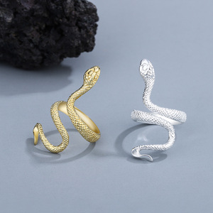 Anello di fidanzamento Vintage retrò 29mm in acciaio inox serpente Cast fascia da dito nuziale oro 18K e argento placcato - Product Image 3