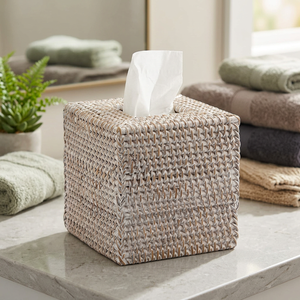 <b>Square</b> Rattan Tissue Box Cover Woven Storage <b>Basket</b> for Bathrooms Eco-Friendly Rustic Style - Product Image 2