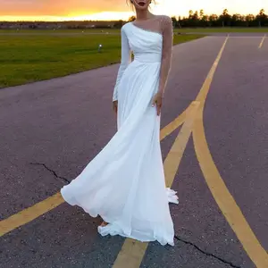 فستان زفاف بوهيمي بظهر مكشوف وأكمام طويلة وبسعر منخفض فستان للعروسة مثير برقبة مستديرة وذو تصميم سهرة عصري