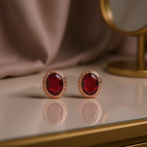 E3520 Orecchini a bottone placcati in oro rosa con gemma ovale blu incastonata a castone per gioielli classici da donna - Product Image 2