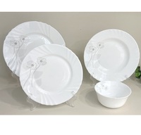 Service de vaisselle en verre opale blanc de qualité alimentaire, résistant à la chaleur, 24 pièces, pour la maison (assiettes, bols, couverts)