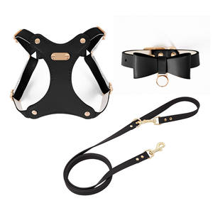 Set tali kerah <span class=keywords><strong>Harness</strong></span> kulit mewah stok dapat diatur produsen luar ruangan kecil aksesori Jalan anjing peliharaan grosir - Product Image 3