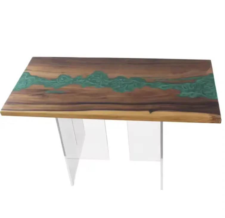 أثاث المطبخ الخشبي الصلب من مادة الإيبوكسي مع طاولة مستطيلة خضراء بتصميم فريد من نوعه
