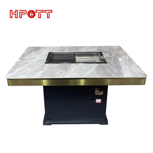 Ensemble de marmites pour <span class=keywords><strong>barbecue</strong></span> sans fumée de style coréen <span class=keywords><strong>avec</strong></span> chaises de <span class=keywords><strong>table</strong></span> à manger intégrées Matériau métallique durable pour restaurant hôtel - Product Image 6