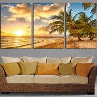 Cuadro Oceánico de 3 Piezas con Paisaje Marino al Atardecer, Arte de Pared de Cristal Personalizado con Base de Papel y Marco Acrílico, Impresión Digital