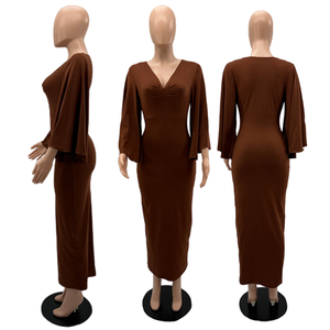 9962 nueva llegada elegante <span class=keywords><strong>Ba</strong></span> <span class=keywords><strong>Ing</strong></span> manga cuello en V Delgado de un solo paso vestidos de mujer para el trabajo de oficina Bodycon vestido de mujer Maxi vestido - Product Image 6