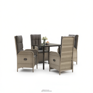 Set da Pranzo Moderno in Rattan per Giardino, 4 Posti, Arredamento da Esterno Resistente alle Intemperie, Design Contemporaneo Grigio - Product Image 1