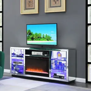 Moderne Wohnzimmer möbel frei verspiegelter TV-Ständer mit elektrischem Einsatz Kamin und Farbwechsel