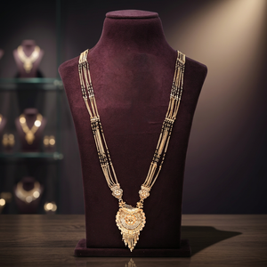 Traditional Gold Pendant Mangalsutra Indian Orthodox Jewelry with <b>Black</b> Beads Brass Gold Plated for Weddings - Product Image 2