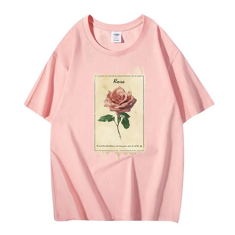 401 New Design High Quality Cotton T-Shirt Rose Printed Short Sleeves Pullover T Shirts
