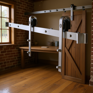 Kit hardware per porta scorrevole in stile fienile, colore argento, 6,6 piedi, per uso interno, funzionamento manuale, casa, ufficio, stile rustico - Product Image 2