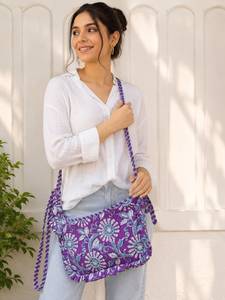 Sac à bandoulière matelassé en coton violet à motifs floraux, sac à main pour femme, motif ethnique, prix de gros, vente chaude - Product Image 1