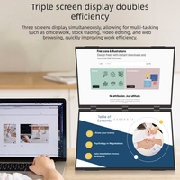 Moniteur portable à double écran de 18,5 pouces, design pliable, rotation à 315 degrés, panneau IPS 100% SRGB, Full HD 1920x1080, haut-parleur intégré