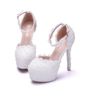 BS048 <span class=keywords><strong>scarpe</strong></span> da <span class=keywords><strong>sposa</strong></span> con plateau con tacchi alti in pizzo bianco <span class=keywords><strong>scarpe</strong></span> da <span class=keywords><strong>sposa</strong></span> con tacco alla caviglia da donna sandali da damigella - Product Image 6