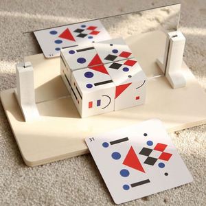 Kids Perfect Gift Mirror Block <b>Puzzles</b> Building Cubes Pattern Matching Wooden Match <b>Puzzle</b> Game - Product Image 2
