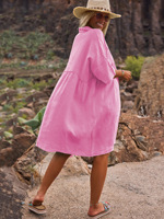 Vestido Camisero de Algodón Viscosa con Cuello Polo, Color Sólido, Holgado y Moderno para Mujer, Novedad de Temporada, Ideal para Vacaciones de Primavera