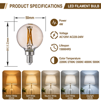 Ampoule LED à filament multi-CCT personnalisable G16.5 G50, verre ambré, 2W 4W 5.5W, globe en verre E12 pour éclairage suspendu décoratif