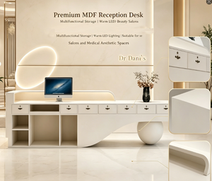 Functional <b>Reception</b> Desk with Built-in LED Light & Storage Drawers for Office - Product Image 2