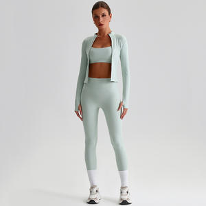 Di alta qualità 2 pezzi da donna Fitness allenamento Yoga completo Zip giacca completo set da Yoga - Product Image 5