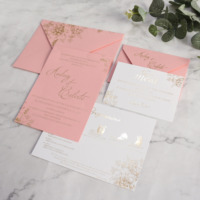 Invitación de Boda Personalizada, Tarjeta Rosa Pálido con Estampado Dorado, Tarjeta de Respuesta, Programa, Tarjeta de Agradecimiento, RSVP con Sobre