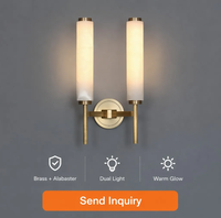 Applique murale LED haut de gamme en pierre naturelle à double tête, finition cuivre massif, style nordique cylindrique en albâtre pour villa