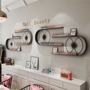 Gold <b>White</b> Black Nail Polish Display Rack Commercial Furniture <b>Wall</b> Hanging Mental Storage <b>Shelf</b> for Nail Salon - Product Image 2