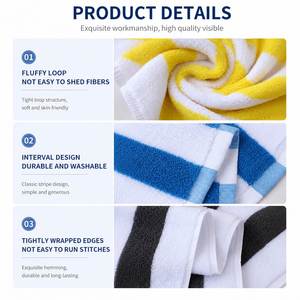 Serviette de plage, de voyage, de gym ou de bain personnalisée avec logo, 500 g, en coton rayé, grande taille, douce, absorbante, séchage rapide, pour la piscine - Product Image 4