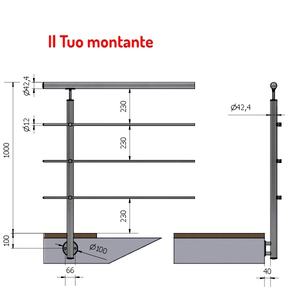 Travesaños de acero inoxidable UPRIGHT para barandillas y pasamanos SKU 304 Satin AISI 1,00 Altura de fijación lateral M - Product Image 1