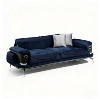 Canapé de salon d'hôtel 3 places au design moderne et luxueux, en velours noir capitonné avec base métallique et rangement, assise classique pour l'hôtellerie
