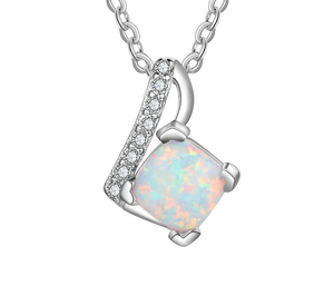 S925 Sterling Silver Brilliant Cut Rainbow Opal Pendant Necklace Dainty CZ Accent Rhodium Plated Engagement Wedding Jewelry - Product Image 1