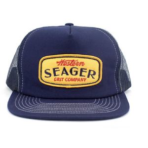 Casquettes de camionneur plates personnalisées à 5 panneaux, bleu marine, avec patch - Product Image 1