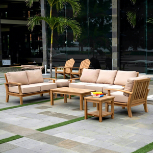 Conjunto de Sofás de Jardín de Teca Contemporáneo Bale Living, 6 Plazas, Muebles de Exterior Resistentes a la Intemperie, Cojines de Madera Maciza, Indonesia - Product Image 1