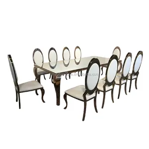 Luxury Stainless Steel Furniture Wedding Combinable Glass Top Crystal Dining Table XYN5905