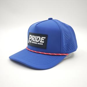 Casquette de baseball sportive ajustable à 5 panneaux en polyester avec logo en patch de caoutchouc Dobby Dot personnalisé en usine, trou découpé au laser - Product Image 3
