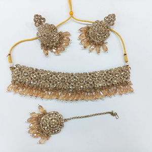 Ensemble de colliers bijoux indiens ensemble de mariage perlé de mariée à la mode avec boucles d'oreilles à motif de cloche de perles mode en gros - Product Image 1