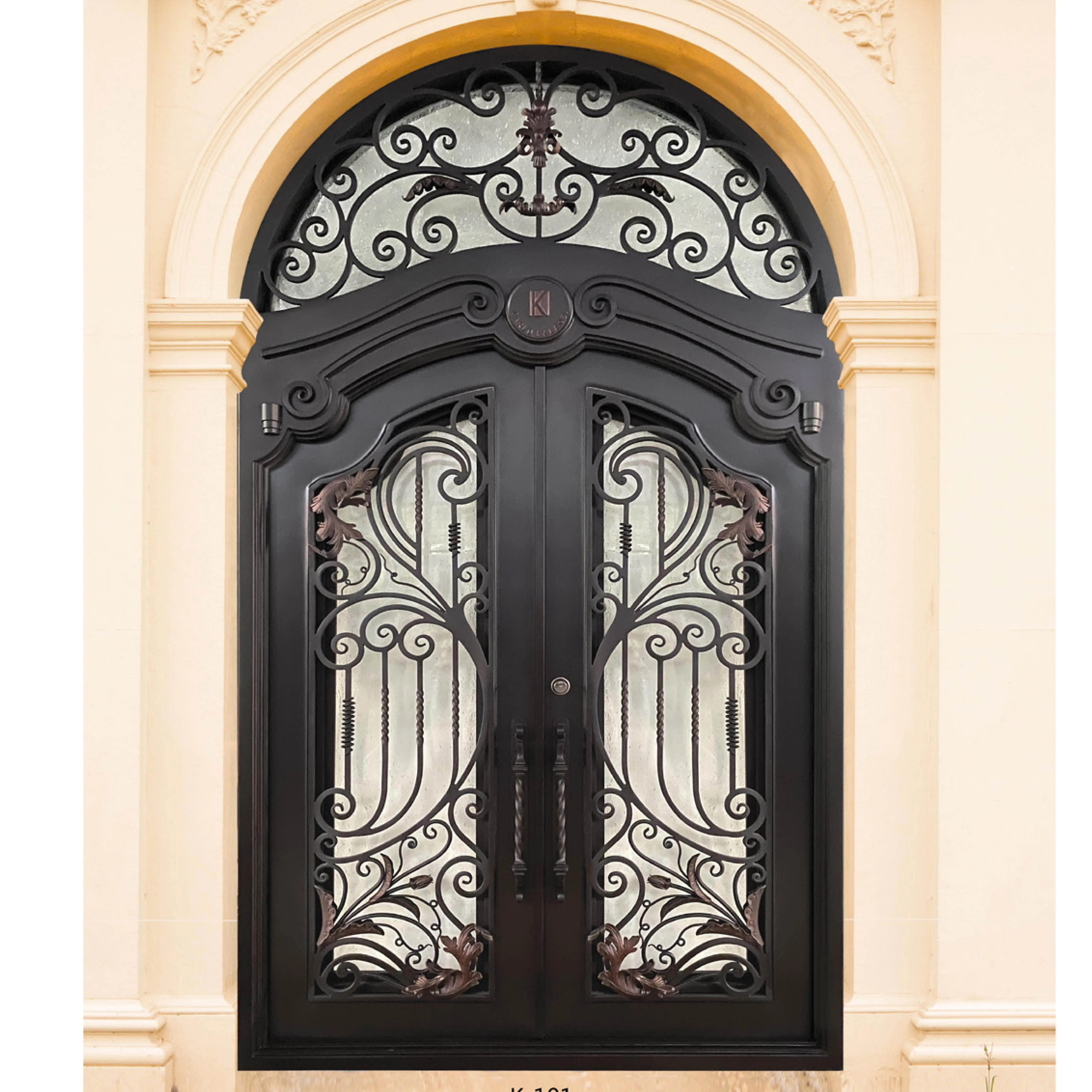 Modern Design Garden Security Frosted Glass Hot Sale Wrought Iron Exterior Front Door Designs Prices