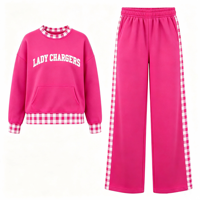 Ensemble sweat-shirt et pantalon large à carreaux pour femme, survêtement décontracté imprimé lettres pour le streetwear