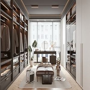 Custom Modern Walk-In Closet <b>Wardrobe</b> Cabinet Foldable Includes Dressing Table Bedroom Furniture for Clothes Wood Glass Door - Product Image 1