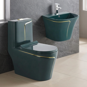 WC monobloc luxueux Vistaar avec lavabo mural suspendu, ensemble de salle de bain coloré, WC, commode, articles sanitaires - Product Image 1