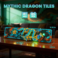 JMBricklayer 1676 pièces Blocs de construction Dragon Mythique avec lumière, Modèle de cadre mural Dragon Fleur, Kit de briques DIY, Décoration Maison et Bureau