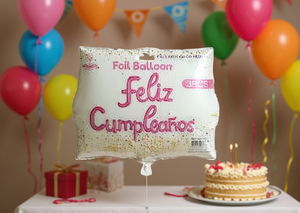 Palloncino in Foil Rosa Palo con Scritta 'Feliz Cumpleaños' per Feste di Compleanno - Product Image 2