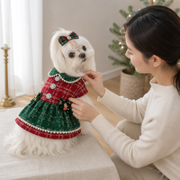 Robe de Noël à carreaux personnalisée avec logo, collier perlé et boutons en strass pour petits chiens (tailles XS à L) – Vêtements pour animaux de compagnie en tartan – Vente en gros
