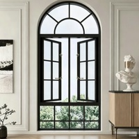 Ventana Abatible de Estilo Francés Retro, Fabricada en China, con Rejilla de Vidrio de Aspecto de Acero Antiguo, Ventana Arqueada, Puertas y Ventanas de Aleación de Aluminio Vintage