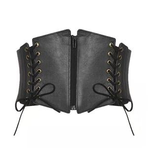 Ceinture large en cuir de mode pour femme, style corset, noire, amincissante, avec fermeture éclair frontale, élastique, pour robe ou costume - Product Image 2