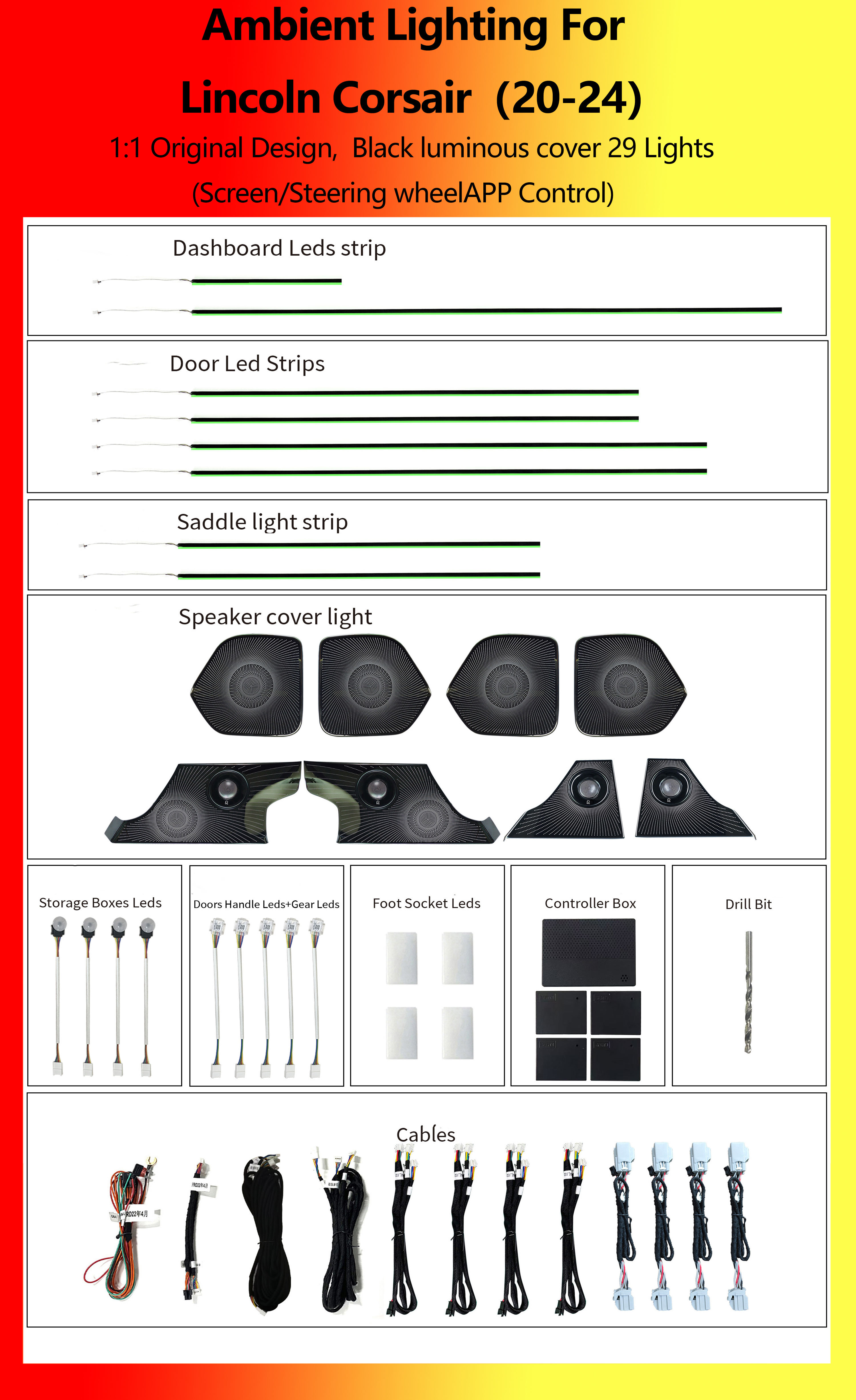 Funda luminosa negra Lincoln Corsair 29 luces